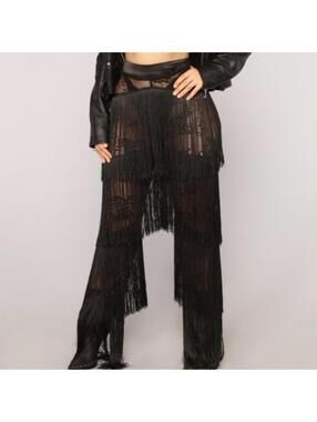 Fashion Nova Black Lace Tiered Fringe Pants